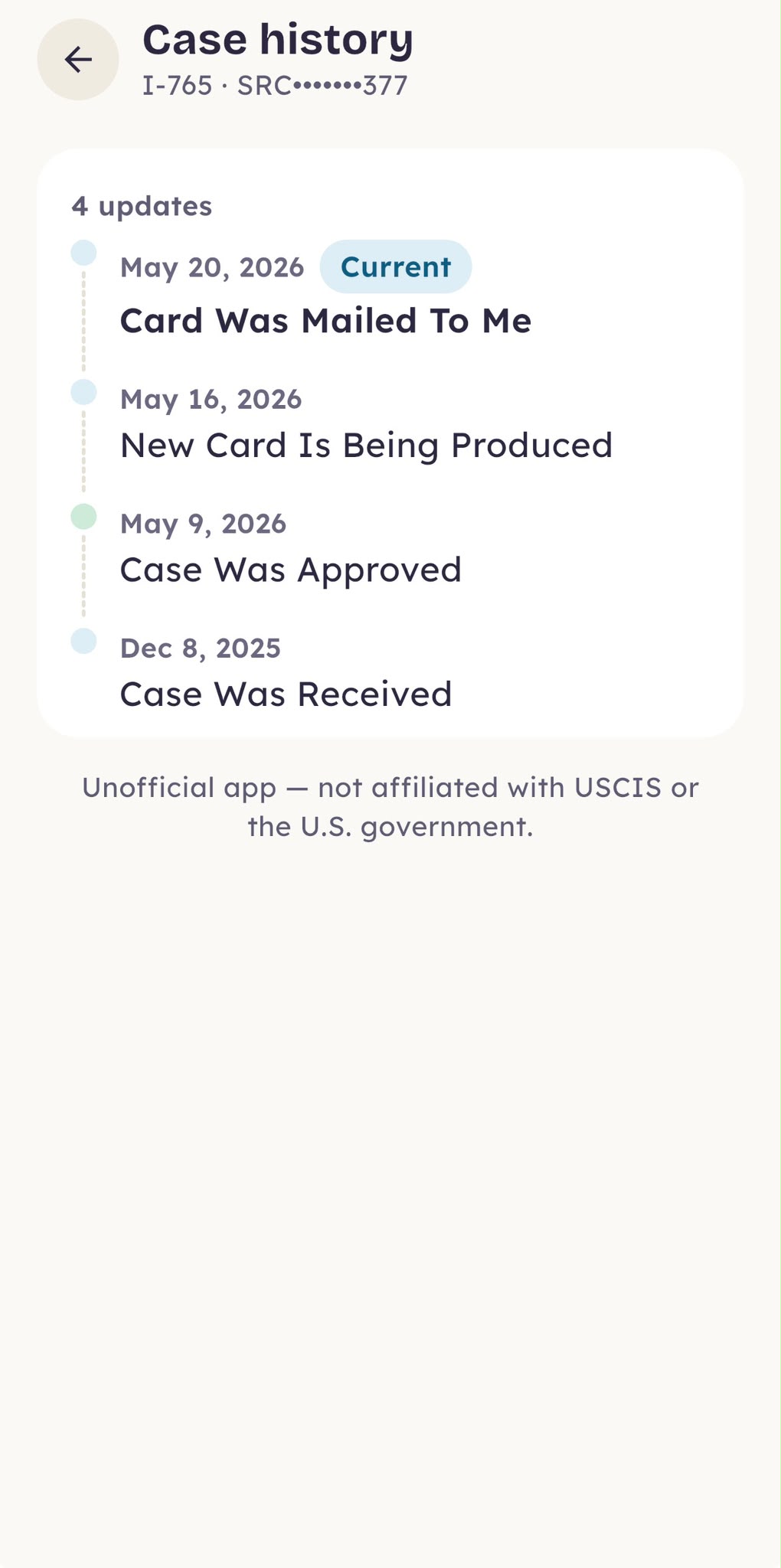 Case history screen