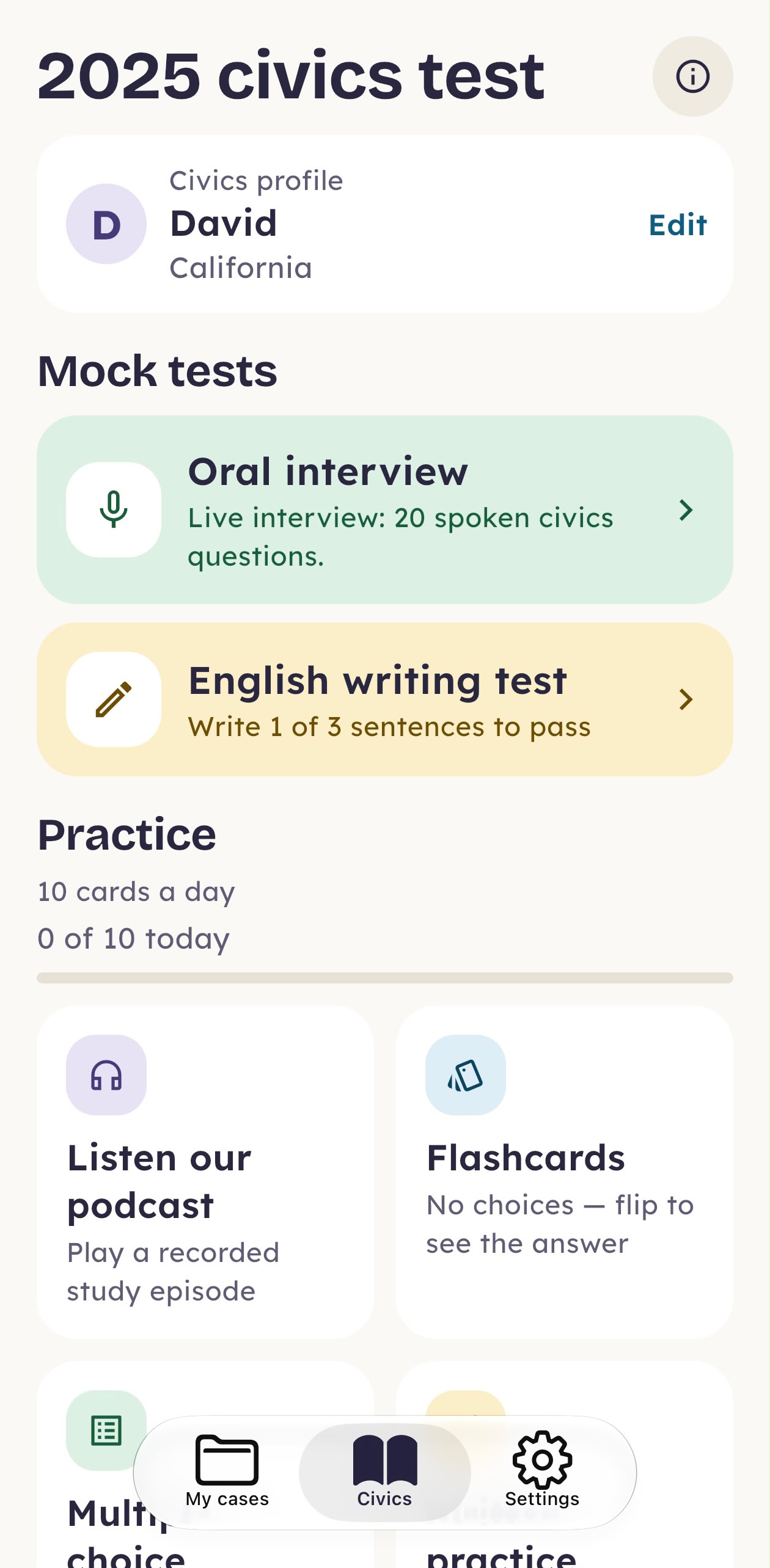 2025 civics test screen